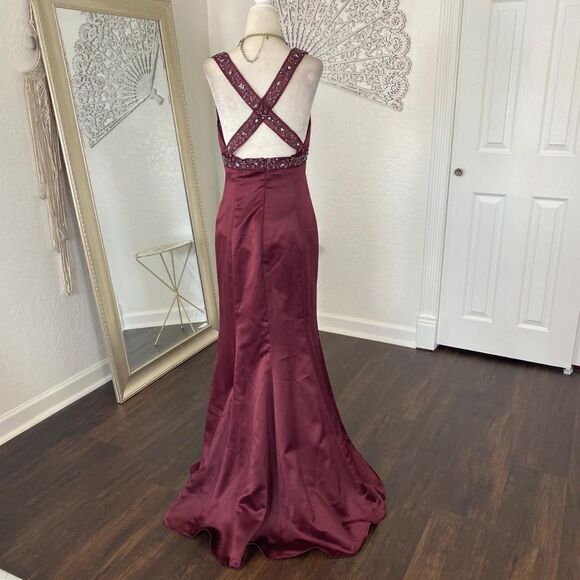 Burgundy Red Ethereal Whimsygoth Embroidered Evening Prom Formal Slip Dress S/6 - Picture 5 of 8